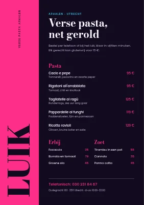 Afhaalmenu — verse pasta