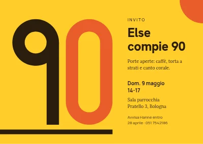 90° compleanno — invito con un 90 in stile Bauhaus