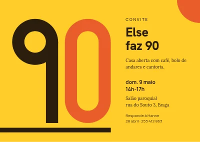 90.º aniversário — convite com um 90 ao estilo Bauhaus