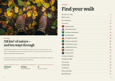 Pages 2–3 of Hiking guide to a national park – 48 pages