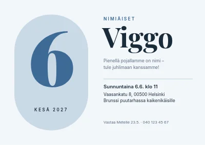 Nimiäiset — iso päivämääräluku huurunsinisessä kapselissa