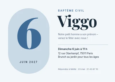 Fête du prénom — grand chiffre de la date dans une capsule bleu givré