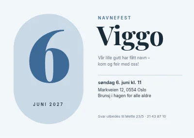 Navnefest — stort datotall i en frostblå kapsel