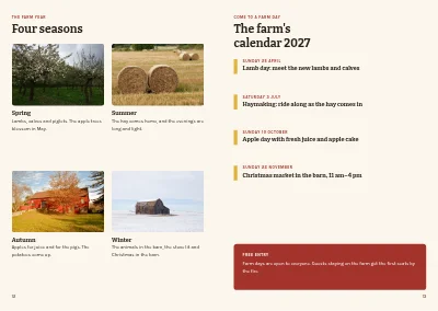 Pages 12–13 of Brochure for farm holidays – 16 pages