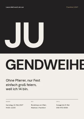 Nicht-Konfirmationsfeier — geteiltes Wort auf Schwarz und Stein