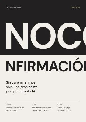 Fiesta de no confirmación — palabra dividida sobre negro y piedra