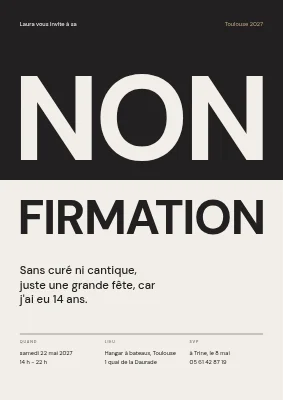 Fête de non-confirmation — mot coupé en deux sur noir et pierre
