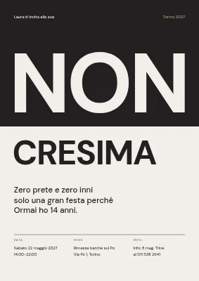 Festa di non-cresima — parola divisa su nero e grigio pietra