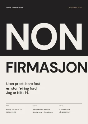 Ikke-konfirmasjonsfest — delt ord på svart og steingrå