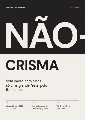 Festa de não-crisma — palavra dividida em preto e pedra