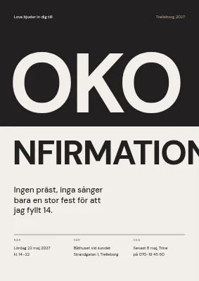 Okonfirmationsfest — delat ord på svart och sten