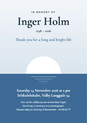 Memorial gathering in Valby — invitation