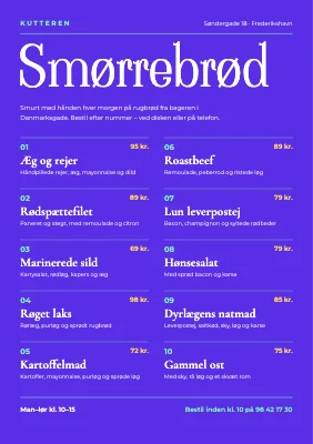 Smørrebrødshus — nummereret bestillingskort