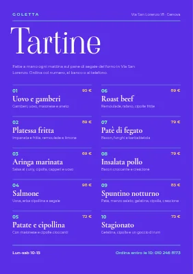 Locale di smørrebrød — menu con ordini numerati