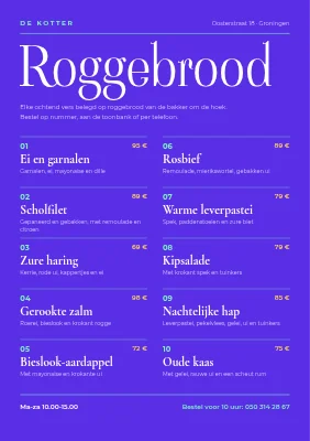 Smørrebrødhuis — genummerd bestelmenu