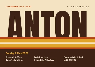 Confirmation — name in seventies stripes