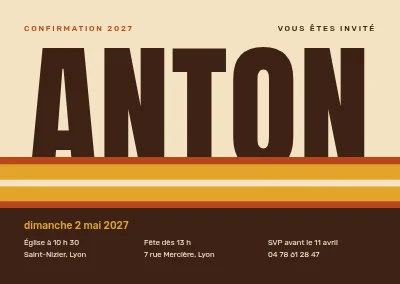 Confirmation — prénom en rayures seventies