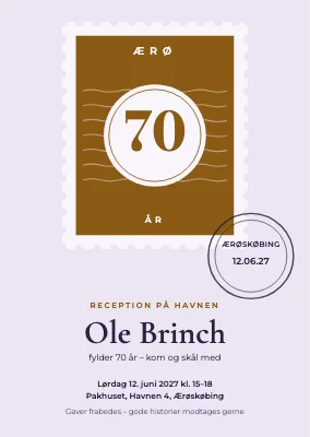 Receptionsinvitation — 70 år på Ærø