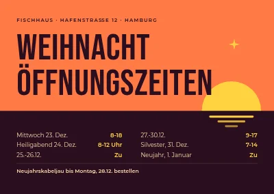 Weihnachtsöffnungszeiten — Sonnenuntergang über dem Meer