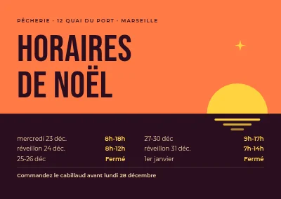 Horaires d'ouverture de Noël — coucher de soleil sur la mer