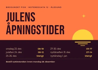 Åpningstider i jula — solnedgang over havet