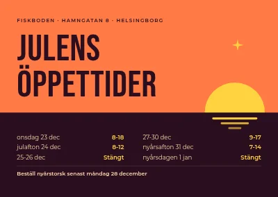 Julens öppettider — solnedgång över havet