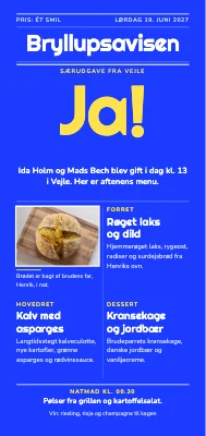 Bryllupsmenu som avis