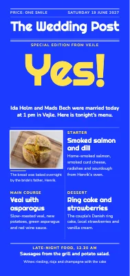 Wedding menu newspaper