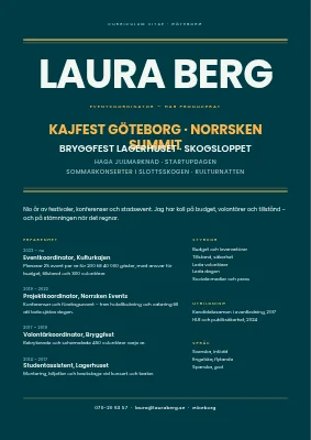 CV för evenemangskoordinator — festivalaffisch