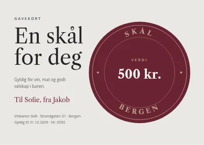 Gavekort til vinbar — vinrødt segl