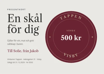 Presentkort för vinbar — vinröd sigill