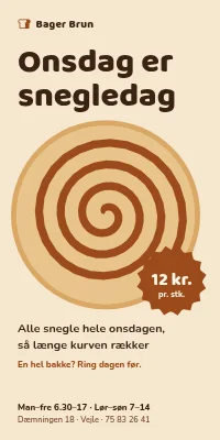 Dørplakat til bageri — onsdag er snegledag