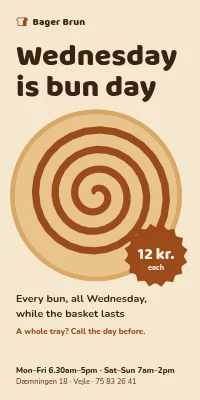 Door poster for a bakery — Wednesday is cinnamon-bun day