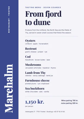 Fine-dining restaurant — tasting menu with a blue spine