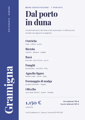Ristorante gourmet — menu degustazione con dorso blu