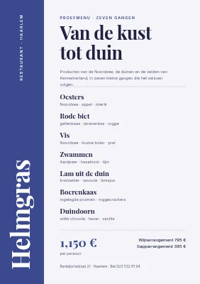 Fine-diningrestaurant — proefmenu met een blauwe rug