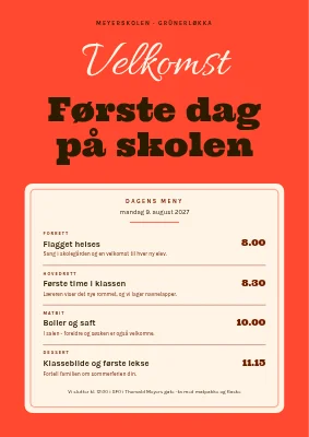 Første skoledag — dagens meny