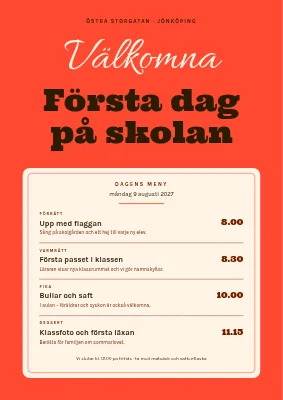 Första skoldagen — dagens meny