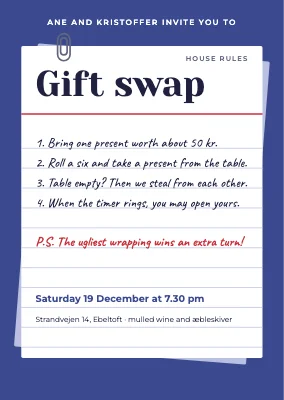 Gift swap — house rules on an index card
