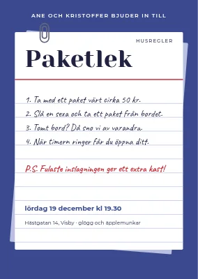 Paketbyte — husregler på ett kartotekskort