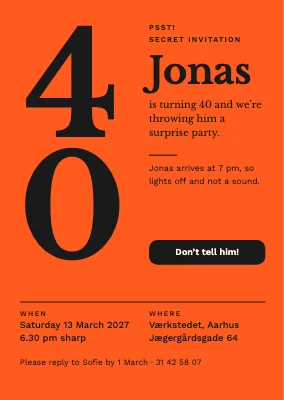 Surprise party — 40th birthday invitation