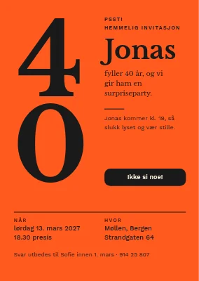 Overraskelsesfest — invitasjon til 40-årsdagen