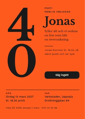 Överraskningsfest — inbjudan till 40-årsdag