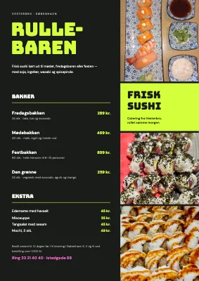 Sushi-catering — menukort med fotostribe