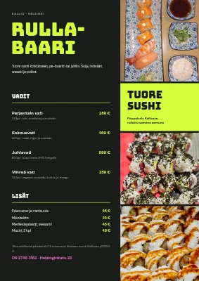 Sushi-catering — menu kuvaliuskalla
