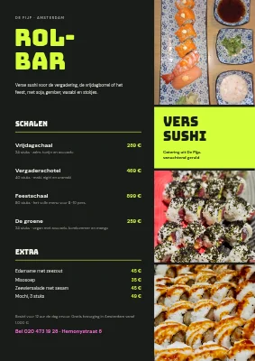 Sushicatering — menu met fotostrook