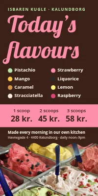 Door poster for an ice cream bar — today’s flavours