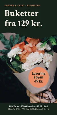 Dørplakat til blomsterbutik — buketter fra 129 kr.