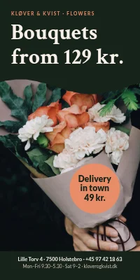 Door poster for a florist — bouquets from 129 kr.