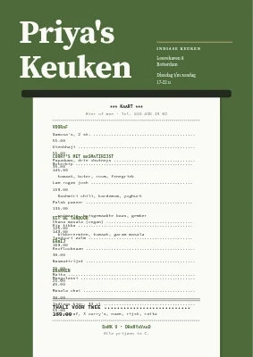 Indiaas restaurant — kassabonmenu